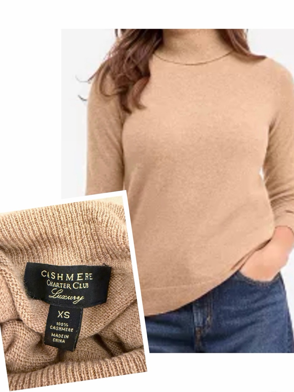Charter Club Cashmere Turtkeneck Sweater - Camel - Size XS/S - EUC
